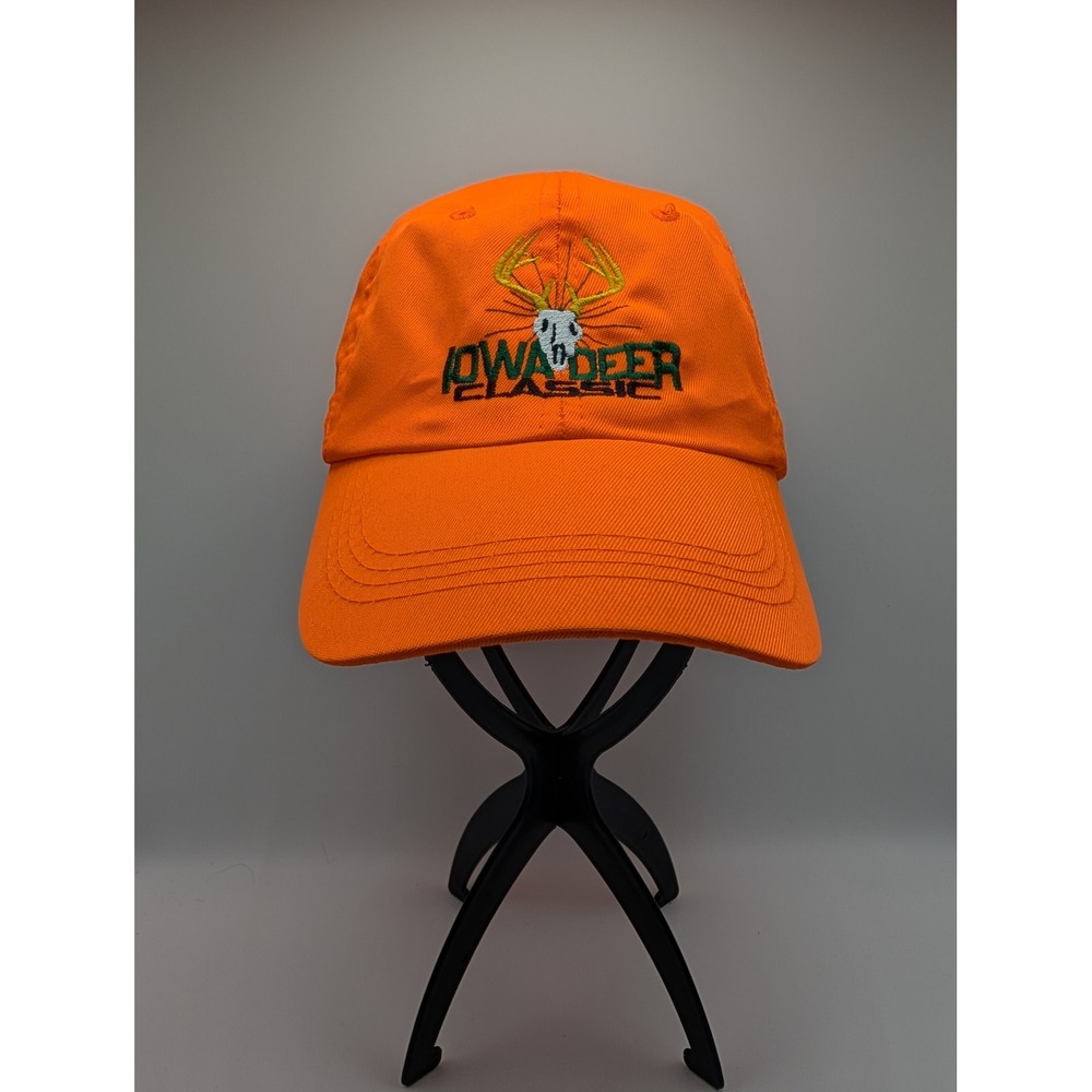 Iowa Deer Classic Blaze Orange Hunting Hat Adjustable Deer Skull Logo Cap Mens